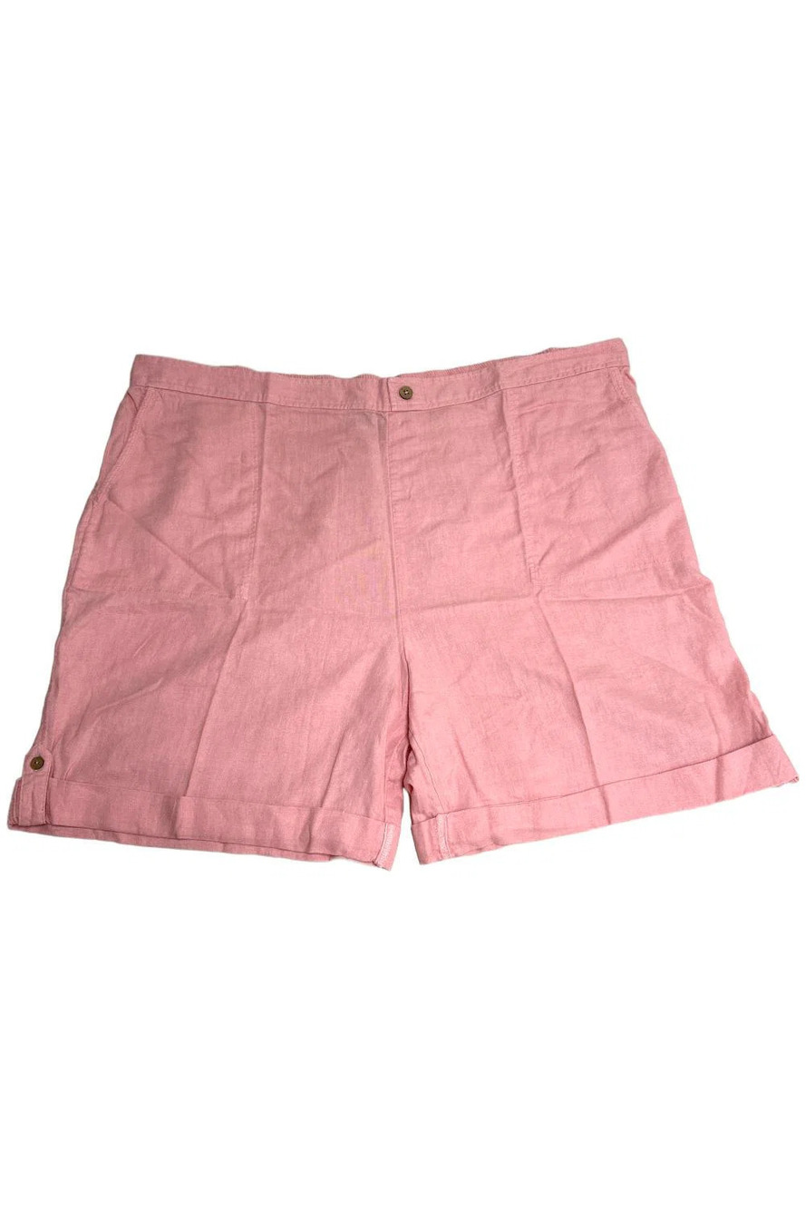 Denim & Co.  Women's Naturals Linen Blend Shorts w/ Cuff Detail Coral - Regular